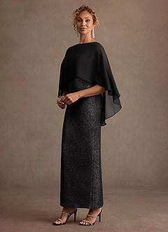 Azazie Marlene Mother of the Bride Dresses Black Column Metallic Knit Dress image3