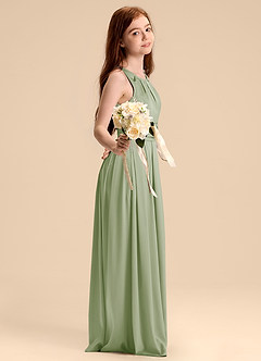 Azazie Bibiane Junior Jurk van Stretch Satijn met A-Lijn Geplooid Stoffige Salie image5