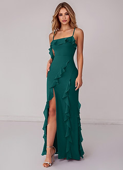 Azazie Malia Bridesmaid Dresses Peacock Sheath Ruched Chiffon Dress image6