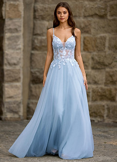 Drapelet Blue A-line Prom Dress image3