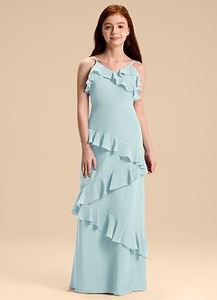 Azazie Evara Junior Abito A-Line in Chiffon Sea Glass image3