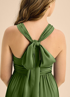 Azazie Jaylah Junior Juniper A-Line Pleated Stretch Satin Dress image7