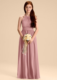 Azazie Malone Junior Robe Trapèze en Mousseline de soie Plissée Rose Poussiéreuse image3