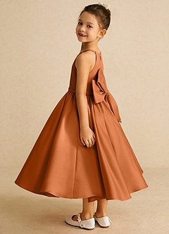 Azazie Sunray Flower Girl Dresses Copper A-Line Spaghetti Strap Matte Satin Dress image4