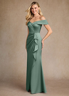 Azazie Laredo Mother of the Bride Dresses Eucalyptus Mermaid Off the Shoulder Stretch Satin Dress image2