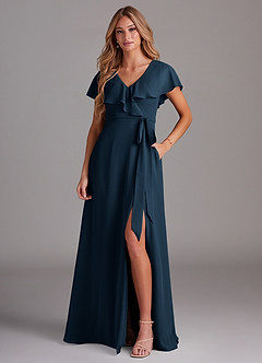 Azazie Lainey Bridesmaid Dresses Dark Navy A-Line with Pockets Chiffon Dress image1