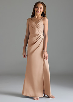 Azazie Maci Junior English Rose Mermaid Pleated Stretch Satin Dress image1