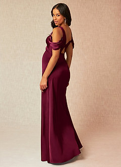 Azazie Rhea Maternity Bridesmaid Dresses A-Line Off-The-Shouler Pleated Stretch Satin Floor-Length Dress image5