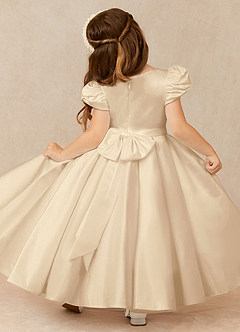 Azazie Jewel Flower Girl Dresses Champagne Ball-Gown Pleated Matte Satin Dress image2