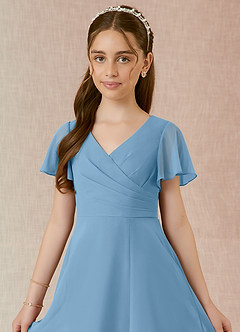 Azazie Induh Junior Robe Trapèze en Mousseline de soie Rayé Acier Bleuté image4