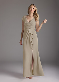 Azazie Tana Kleider für die Brautmutter Meerjungfrau-Linie V-Hals Gefaltet Stretch-Krepp Kleid Taupe image3