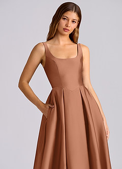 Azazie Amalie Brautjungfernkleider A-Linie Plissee Stretch-Satin Kleid Bronzer image2