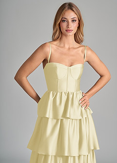 Azazie Faye Jurken voor bruidsmeisjes Jurk van Stretch Satijn met A-Lijn Ruches Citroensorbet image2