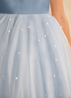 Azazie Esme Blumenmädchenkleider Ballkleid Schleifen Tüll Kleid Staubblau image9