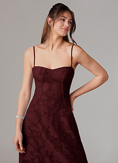 Azazie Valentine Bridesmaid Dresses Cabernet A-Line Sweetheart Neckline Floral Burnout Dress image6