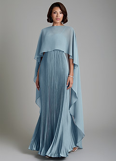Azazie Micah Bridesmaid Dresses Dusty Blue A-Line Corset Stretch Satin Convertible Dress image1