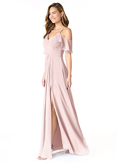 Azazie Dakota Vestidos de damas de honor Vestido de Rosa Rubor de Gasa de Corte en A con Cuello en V plisado image3