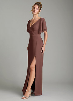 Azazie Ambrosia Bridesmaid Dresses Espresso A-Line Pleated Chiffon Dress image4