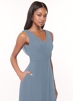 Azazie Karina Brautjungfernkleider A-Linie Plissee Chiffon Kleid Staubblau image5