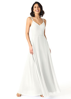 Azazie Janine Bridesmaid Dresses White A-Line V-Neck Chiffon Dress image1