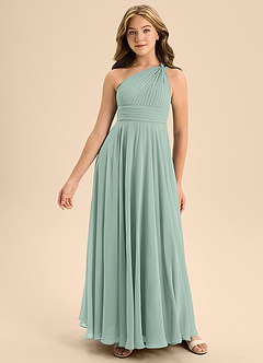 Azazie Charlize Junior Abito A-Line in Chiffon Plissettato Agave image3