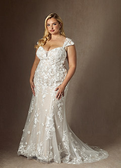 Azazie Salina Vestidos de novia Vestido de Blanco Diamante Champán de Tul de Corte Sirena con Corazón Lentejuelas image11
