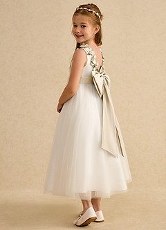 Azazie Lilli Flower Girl Dresses Ivory Champagne A-Line Bow Tulle Dress image4