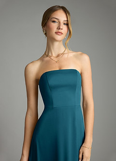Azazie Wren Bridesmaid Dresses Ink Blue A-Line Strapless Stretch Satin Convertible Dress image4