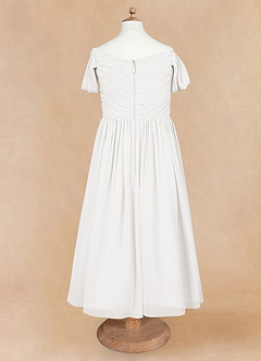 Azazie Chelle Robe Demoiselle D'honneur Fillette Robe Trapèze en Mousseline de soie Plissée Ivoire image6