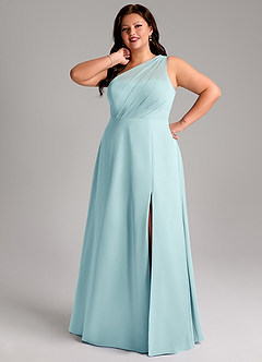 Azazie Phaedra Bridesmaid Dresses Sea Glass A-Line One Shoulder Chiffon Dress image13