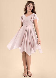 Azazie Janeaurelia Junior Blushing Pink A-Line Pleated Chiffon Dress image4