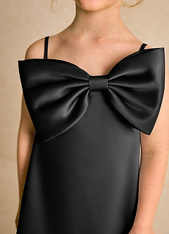 Azazie Kiwi Robe Demoiselle D'honneur Fillette Robe Trapèze en Mat Satiné Bretelle Spaghetti Noir image6