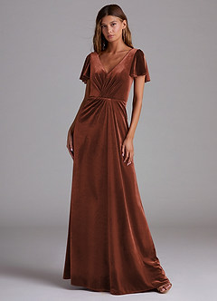 Azazie Soren Bridesmaid Dresses Terracotta A-Line Velvet Dress image1