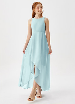 Azazie Lizette Junior Sea Glass A-Line Pleated Chiffon Dress image4