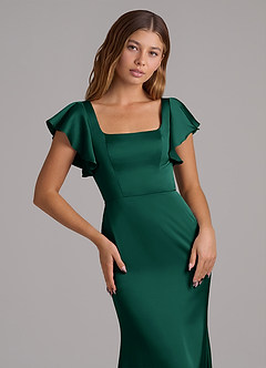 Azazie Elkie Bridesmaid Dresses Emerald Mermaid Square Neckline Stretch Satin Dress image6