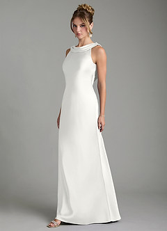Azazie Aussie Robes de demoiselle d'honneur Robe Fourreau en Satin extensible Plissée Blanc image4