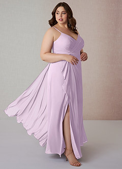 Azazie Emerald Bridesmaid Dresses Frosted Lilac A-Line Ruffled Chiffon Dress image10