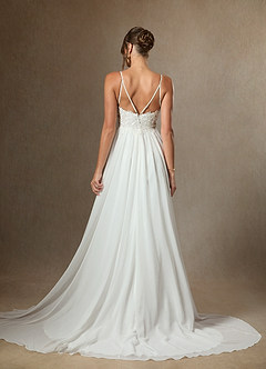 Azazie Gala Hochzeitskleider A-Linie Spitze Chiffon Kleid Diamantweiß image2