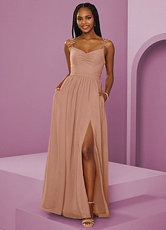 Barbie ♥ Azazie Jurken voor bruidsmeisjes Jurk van Chiffon met A-Lijn Geplooid Champagne Roos image1