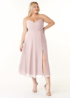 Azazie Clarissa Robes de demoiselle d'honneur Robe Trapèze en Mousseline de soie Col en V Rose Pâle image7