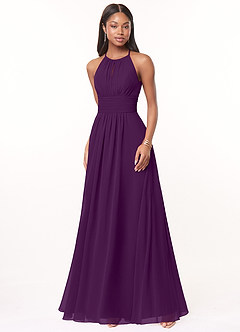 Azazie Bonnie Bridesmaid Dresses Grape A-Line Keyhole Ruched Chiffon Dress image1