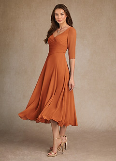 Azazie Durant Vestidos para mãe da noiva Vestir Canela de Chiffon de Linha A com Plissado image1