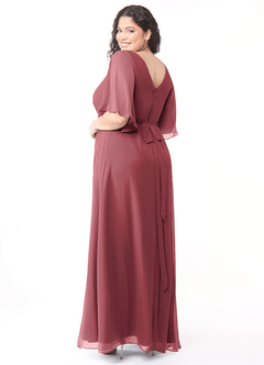 Azazie Cierra Brautjungfernkleider A-Linie V-Hals Chiffon Kleid Merlot image12