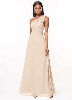 Azazie Ashley Brautjungfernkleider A-Linie Gestreift Chiffon Kleid Alabaster Weiß image1