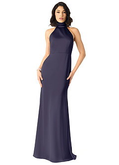 Azazie x Delaney Bridesmaid Dresses Stormy Sheath High Neck Stretch Satin Dress image1