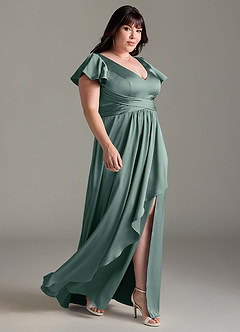 Azazie Omari Bridesmaid Dresses Eucalyptus A-Line Stretch Satin Dress image4
