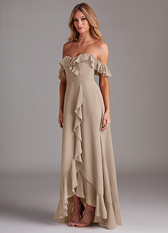 Azazie Lyra Bridesmaid Dresses Taupe A-Line Chiffon Convertible Dress image5