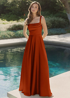 Azazie Shaude Bridesmaid Dresses Paprika A-Line Pleated Stretch Satin Dress image4
