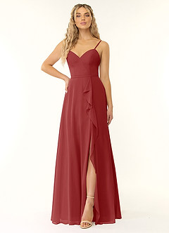 Azazie Naeem Bridesmaid Dresses Rust A-Line V-Neck Ruffle Chiffon Dress image1