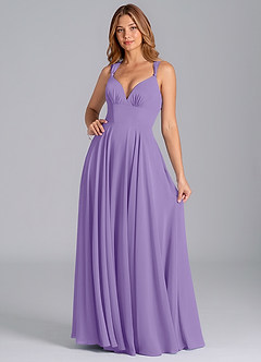 Azazie Darana 신부 들러리 드레스 A라인 코르셋 쉬폰 바닥 길이 드레스 image3